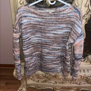 LOFT Striped Knit Sweater in Pink, Gray, and Cream